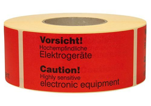 Étiquettes d'avertissement et d'information DENIOS, équipements électroniques sensibles, 145 x 70 mm, en papier, 299619