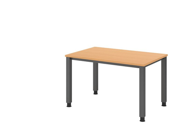Bureau Hammerbacher QS12, 120 x 80 cm, plateau : hêtre, épaisseur 25 mm, structure à 4 pieds en graphite (similaire à RAL 7012), hauteur de travail 68-83,5 cm, VQS12/6/G