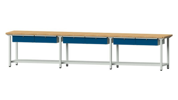 Bancs de travail ANKE table de travail, modèle 105, 4050 x 700 x 840 mm, RAL 7035/5010, BMP 40 mm, 400.516