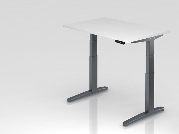 Bureau assis-debout électrique Hammerbacher 120x80cm blanc/graphite, forme rectangulaire, VXBHM12/W/GG
