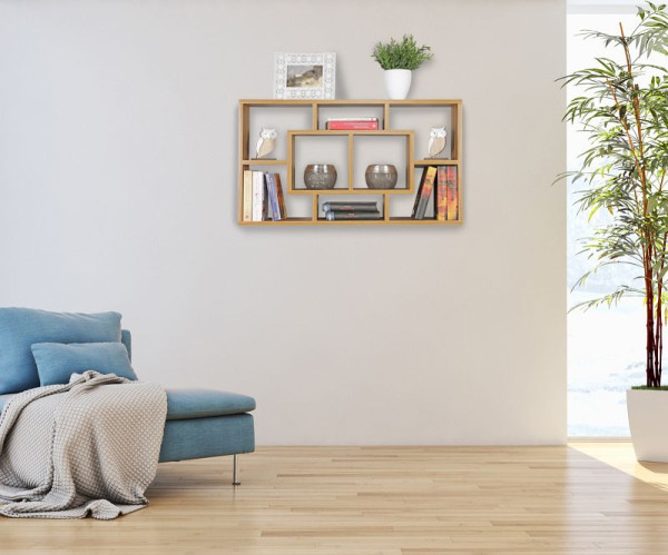 Étagère murale Wohnling ALEX hêtre 85 x 47,5 x 16 cm Bois MDF, moderne, flottante, ouverte pour accrocher, WL5.169