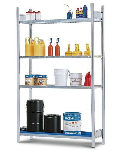 Râtelier pour matières dangereuses DENIOS GRG 1360 pour matières inflammables, 1 plateau galvanisé et 3 grilles galvanisées, champ de base, 199-572