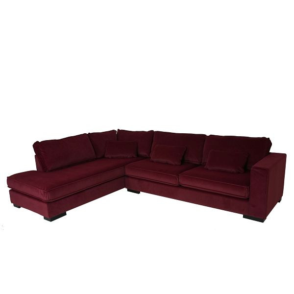 Canapé d'angle Mendler HWC-J58, canapé avec pouf à gauche, Made in EU, hydrofuge, velours rouge bordeaux, 81884+81885