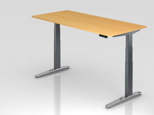 Bureau assis-debout électrique Hammerbacher 180x80 cm hêtre/graphite, poli, forme rectangulaire, VXBHM19/6/GC