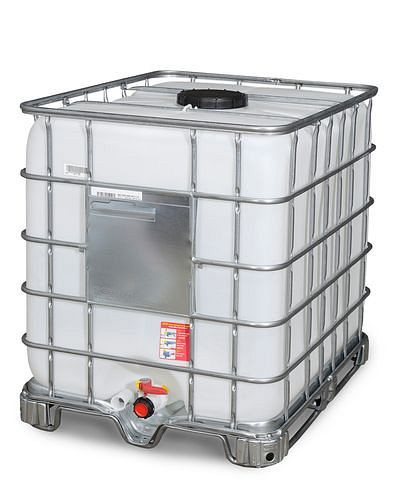 Conteneur pour marchandises dangereuses DENIOS Recobulk IBC, patins en acier, 1000 l, ouverture NW225, sortie NW50, 266-201