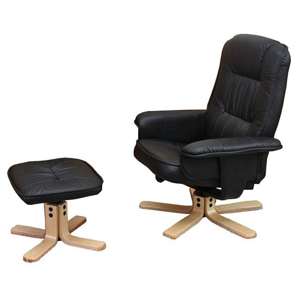 Mendler fauteuil relax fauteuil TV fauteuil avec tabouret M56 simili cuir, noir, 14026