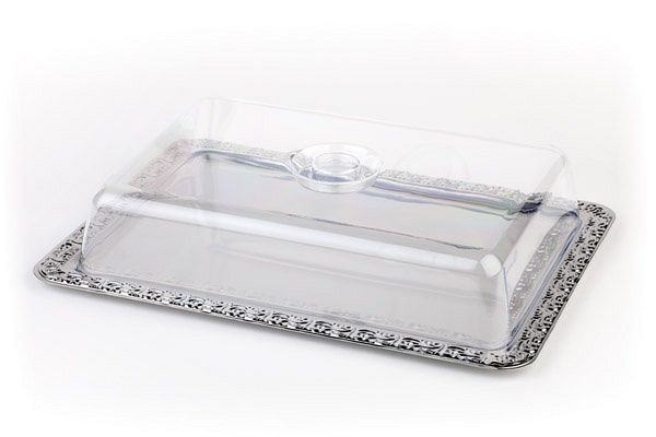 Plateau APS avec hotte, 42 x 31 cm, acier inoxydable 18/0, hotte en polystyrène, -SCHÖNER ESSEN-, 38202