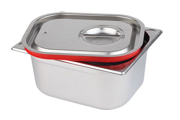 Couvercle enfichable de transport APS GN 1/2, 32,5 x 26,5 cm, inox, avec joint en silicone rouge, 80024