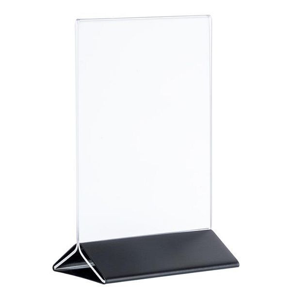Porte-cartes APS, 2 parties, 21 x 7 cm, hauteur : 32 cm, acier inoxydable, noir, acrylique, convient pour DIN A4, 71529