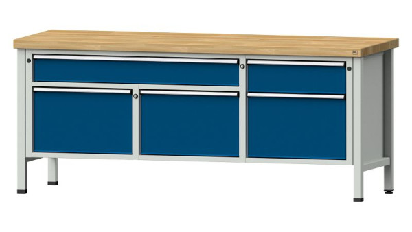 Établis ANKE Établi en caisson, modèle 280 V, 2000 x 700 x 850 mm, RAL 7035/5010, BMP 50 mm, 304.502