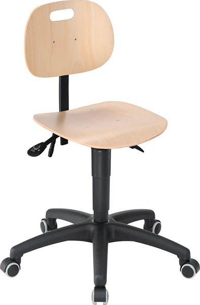 Siège de travail pivotant Bedrunka+Hirth avec roulettes, hauteur d'assise 500 - 650 mm, assise : contreplaqué de hêtre, 05.94.37