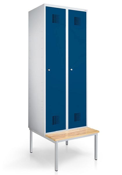 KEMMLIT vestiaire 2 compartiments 30cm avec banc, bleu gentiane 5010, loquet tournant, 251829