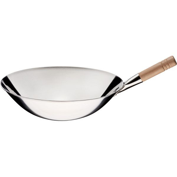 Poêle wok Stalgast en acier inoxydable poli, longueur du manche 185 mm, KG1502400