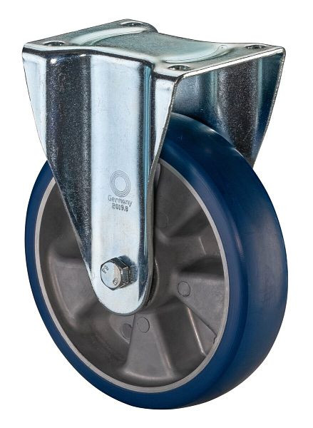 Roulette fixe pour charges lourdes BS Wheels, roue en polyuréthane 83 Shore, jante en aluminium, roulement à billes, platine, diamètre : 200 mm, L610.B92.200