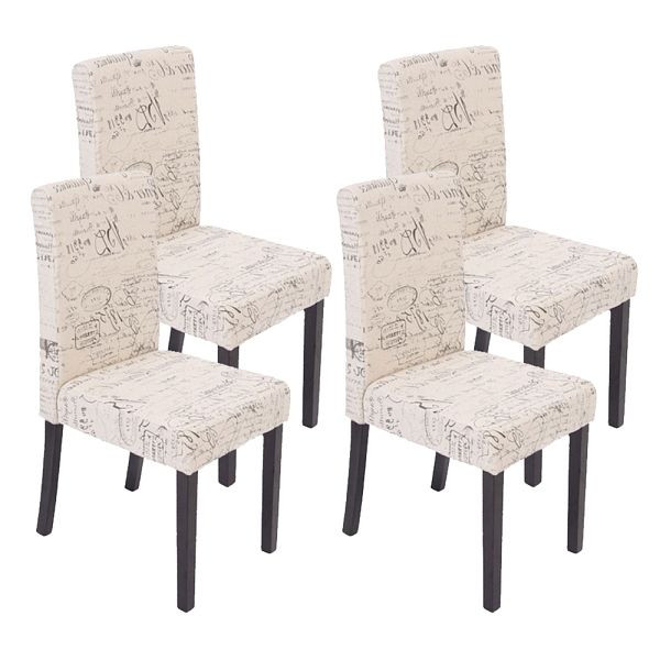 Ensemble de 4 chaises de salle à manger Mendler, chaises de cuisine, Littau, textile avec lettrage, crème, pieds foncés, 28639