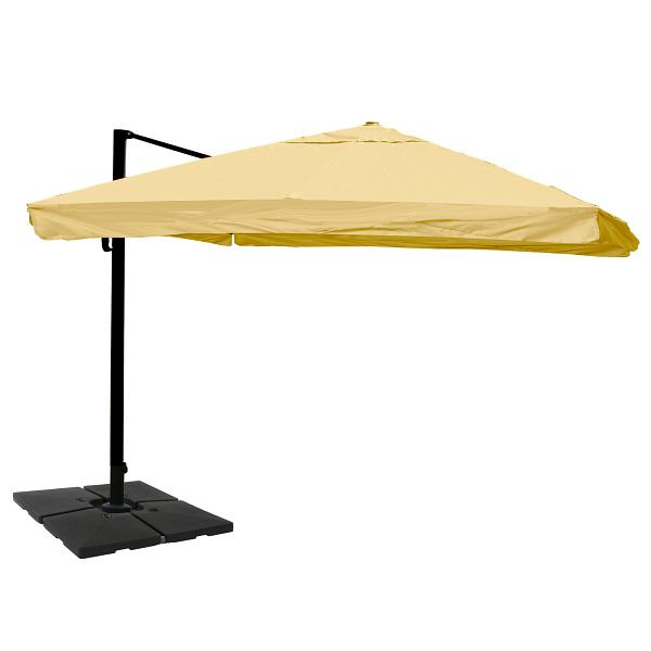 Mendler gastronomy parapluie feu tricolore HWC-A96, 3,5x3,5m (Ø4,95m) polyester/aluminium 25kg, rabat, crème avec support, 134320+35661