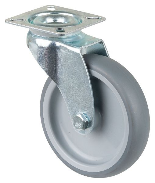 Rouleau d'appareil BS rollers, plateau, largeur de roue 24 mm, roue Ø 100 mm, capacité de charge 70 kg, bande de roulement en caoutchouc gris, roulement lisse, lot de 4, A300.A80.100