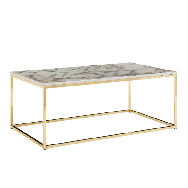 Table basse Wohnling 100 x 60 x 40 cm aspect marbre blanc/or, table de salon avec structure en métal, table de canapé d'angle salon, WL6.606