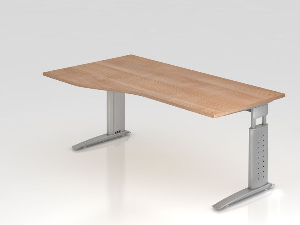 Bureau Hammerbacher pied C 180x100/80cm noyer/argent, hauteur de travail 68-86 cm réglable, VUS18/N/S