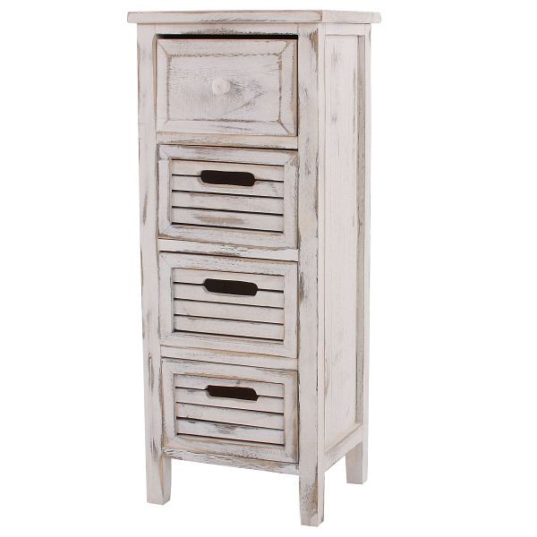 Commode Mendler T18, armoire à tiroirs, 4 tiroirs, 74x30x25cm aspect shabby vintage, blanc, 30320