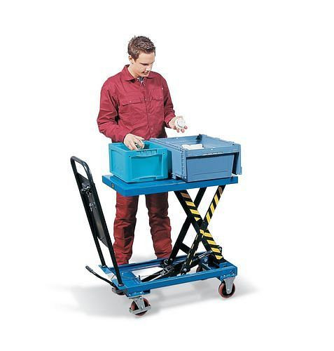 Chariot à table élévatrice DENIOS HTW 50 avec ciseaux simples, 101 x 52 cm, capacité de charge 500 kg, 157-625