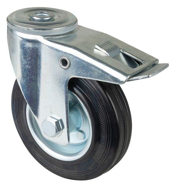 Rouleau de transport BS rollers avec frein, largeur 37 mm, Ø125 mm, jusqu'à 100 kg, bande de roulement en caoutchouc noir, roulement à rouleaux, lot de 2, L121.B55.125