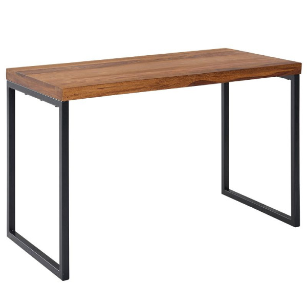 Wohnling Bureau Sheesham bois massif/métal 117x59x76,5 cm table d'ordinateur, table de bureau design petite foncée, table d'étude pour ordinateur portable, WL6.518