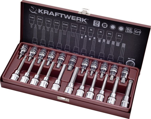 Jeu de douilles à embouts Kraftwerk, à six pans creux et multident XZN, entraînement 1/2", 22 pièces, 2026