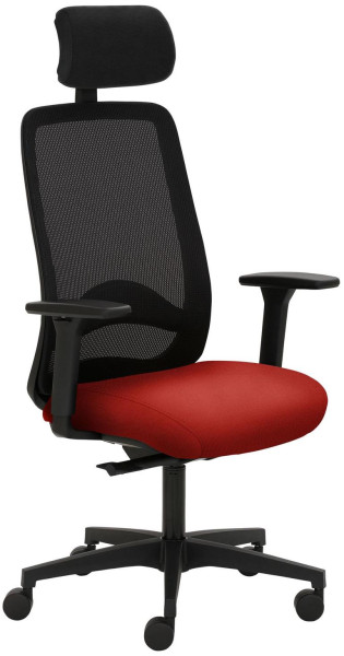 Chaise pivotante Mayer Sitzmöbel , piètement en plastique, accoudoirs réglables en hauteur, appui-tête rembourré, dossier en résille, rouge cerise, 2228_AV1D_KS_SYM++_30611