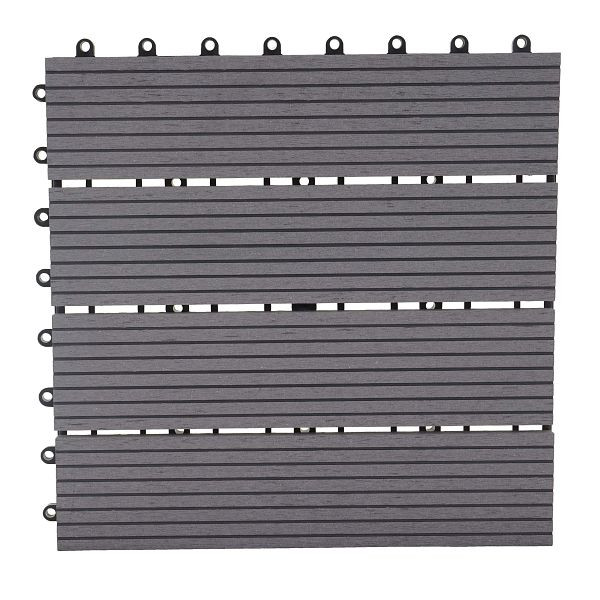 Carrelage de sol Mendler WPC Rhone, balcon/terrasse aspect bois, 11x chaque 30x30cm = 1m², premium, gris linéaire, 57946