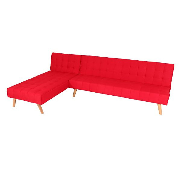 Canapé d'angle Mendler HWC-K38, canapé pliant, surface de couchage gauche/droite, tissu/textile bois massif, rouge, 89789+89790