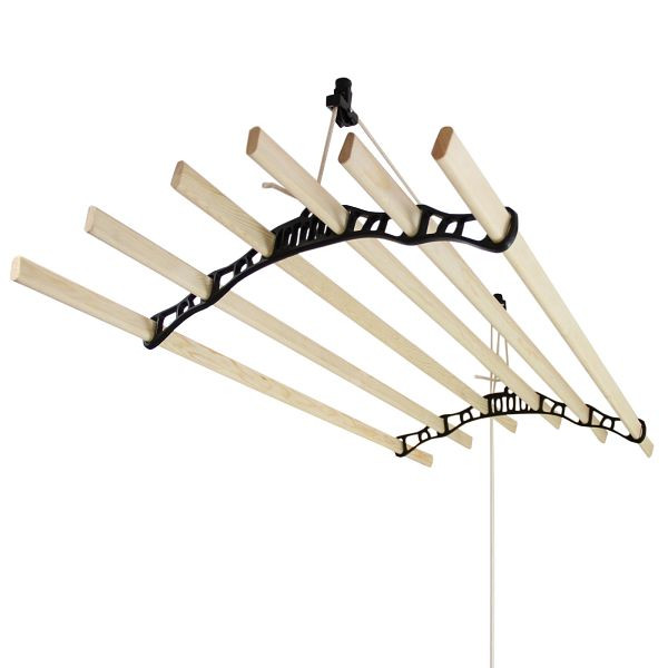 Sèche-linge au plafond en bois KuKoo, noir, 1,2 m, 24449