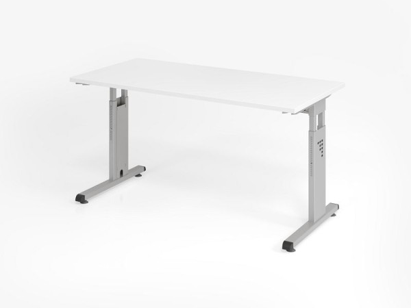 Bureau Hammerbacher OS614, 140 x 67 cm, plateau : blanc, épaisseur 25 mm, chant ABS 2 mm, forme rectangulaire, argent, VOS614/W/S