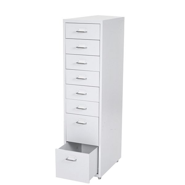 Conteneur à roulettes Mendler Boston T851, armoire à tiroirs en acier, 110x28x41cm 8 tiroirs, blanc, 55302