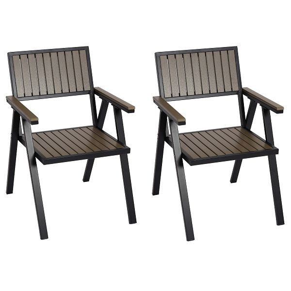 Mendler HWC-J95 ensemble de 2 chaises de jardin, chaise de balcon, revêtement extérieur, aluminium polywood, cadre noir, gris, 84858