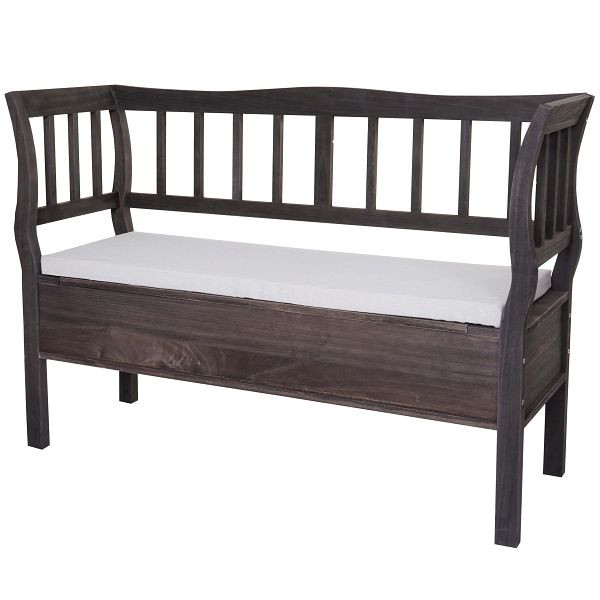 Banc Mendler T207, banc coffre banc banc en bois coffre de rangement, compartiment de rangement coussin bois 119cm, gris-brun, shabby, 94473
