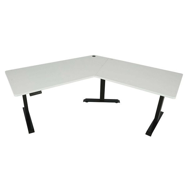 Bureau Mendler HWC-D40, bureau d'ordinateur, 120° réglable en hauteur électriquement, blanc, noir, 75762+75759