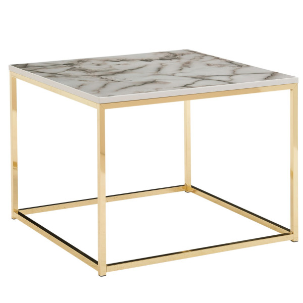 Table basse Wohnling 60x60x45 cm aspect marbre blanc/or, table de salon avec structure en métal, table de canapé d'angle salon, table d'appoint, WL6.604