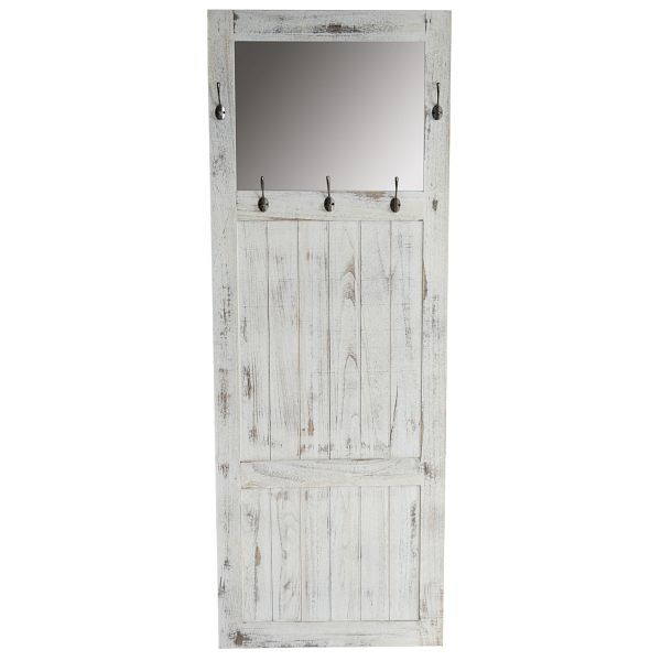 Armoire murale Mendler avec crochets muraux miroir 180x65x7cm, look shabby, vintage, blanc, 33359