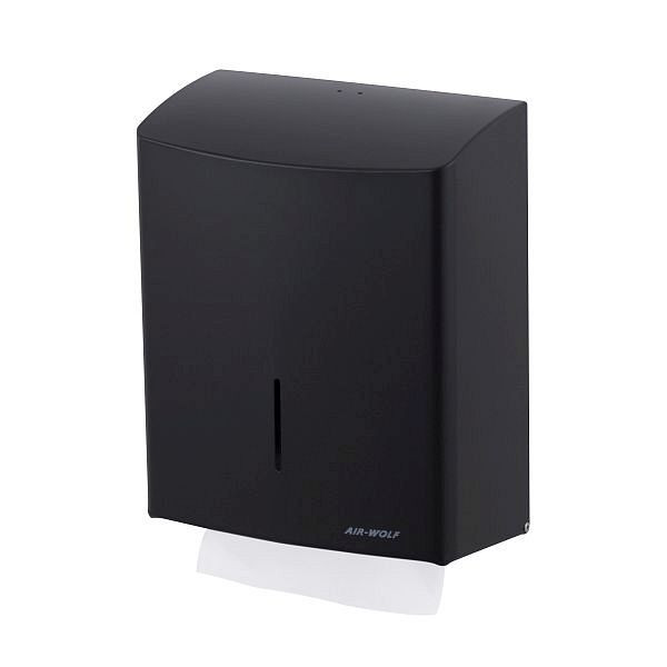 Distributeur d'essuie-mains Air Wolf pour jusqu'à 600 essuie-mains pliés, série Alpha, H x L x P : 333 x 265 x 141 mm, acier inoxydable noir mat, 60-110