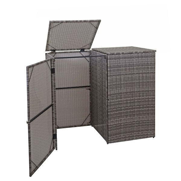 Mendler HWC-E25 Habillage poubelle 2 roues, poubelle, couvercle poubelle, poly-rotin 2x120l, gris, 65259