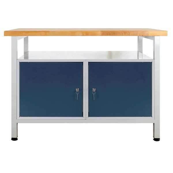 Etabli ADB avec 2 portes et étagère, dimensions : 1200x600x840mm (LxPxH), couleur table de travail : gris, RAL 7035, couleur porte : gris anthracite, RAL 7016, 42924