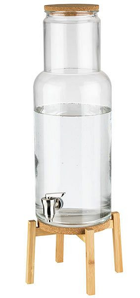 Distributeur de boissons APS -NORDIC WOOD-, 23 x 23 cm, hauteur : 60,5 cm, récipient en verre, robinet en acier inoxydable, couvercle en liège, 10435