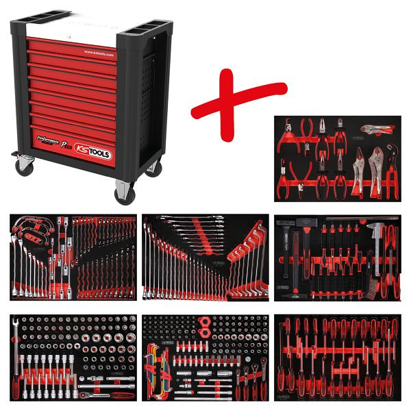 KS Tools PERFORMANCEplus set de dessertes d'atelier P10, avec 399 outils et 7 tiroirs, 810.7399