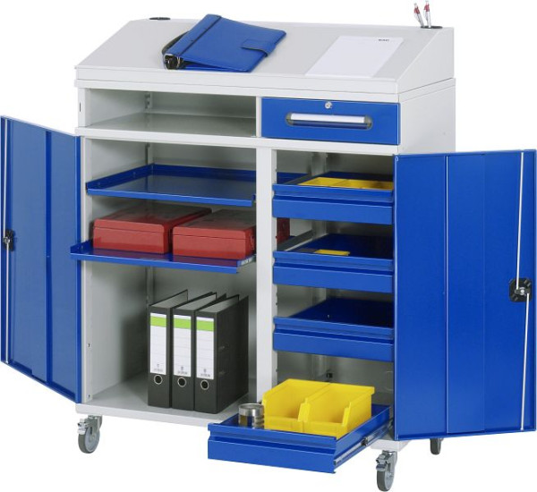 Bureau debout avec armoire latérale RAU - modèle 06, L1100xP520xH1110/1220mm, avec jeu de roulettes, support central pour diviser la largeur d'installation, 07-1100T-M06F.11