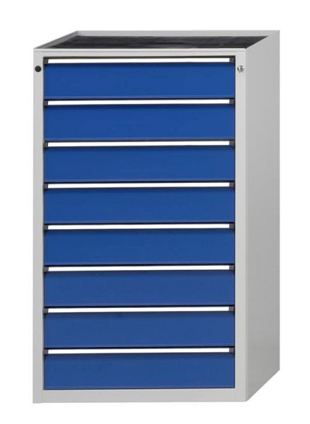 Armoire à tiroirs ANKE; 760 x 675 x 1280 mm; RAL 7035/5010; Baignoire avec tapis antidérapant; 8 tiroirs, 610.102