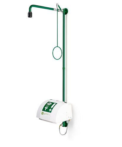 Douche de corps B-SAFETY avec douchette pour les yeux avec bac collecteur et couvercle, vert, montage mural, BR 868085/75 l, 305286