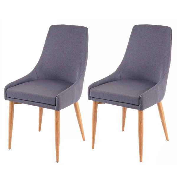 Mendler Lot de 2 chaises de salle à manger HWC-B44 II, chaise de cuisine design rétro, tissu/textile gris foncé, 64196