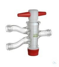 Vanne à deux voies Rettberg (vanne brevetée) PTFE, NS 18,8/4 mm, raccordements filetage GL 14, verre borosilicaté 3,3, 107000335