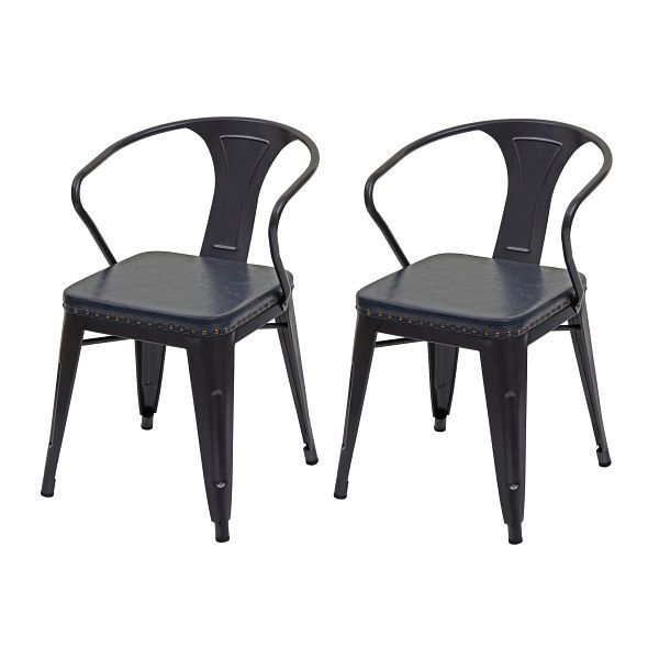 Mendler lot de 2 chaises de salle à manger HWC-H10d, chaise cuisine chaise Chesterfield métal simili cuir industriel gastronomie, noir-gris, 72470